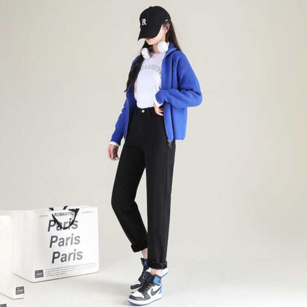 High Waist Thickened Fleece Padded Jeans Women Straight - Image 3