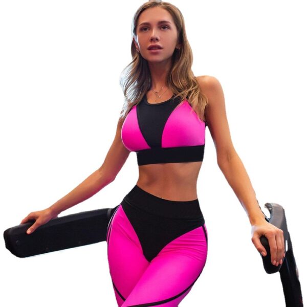 Women's Contrast Color Fit Stitching Sports Yoga Ninth Pants - Image 3
