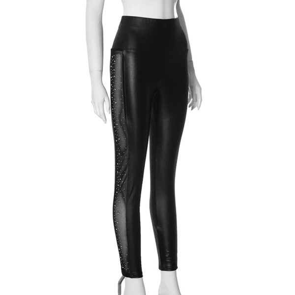 Rhinestone Mesh Stitching Tight Casual Trousers - Image 6