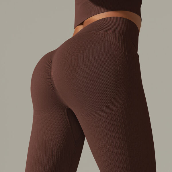 Pure Color Tight Striped High Waist Yoga Sports Running Fitness Pants - Image 10