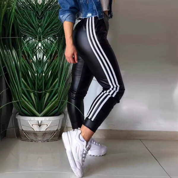 Women's Fashion New PU Side Ribbon Stitching Casual Trousers - Image 6