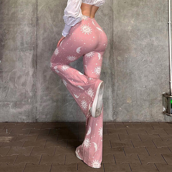 Starry Sun Pattern Printed High Waist Flared Pants - Image 4