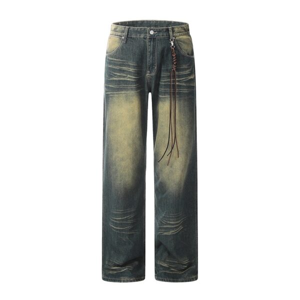 American-style Retro Micro-pull Design Jeans Men's Fashion Brand Straight-leg Trousers Women's - Image 4